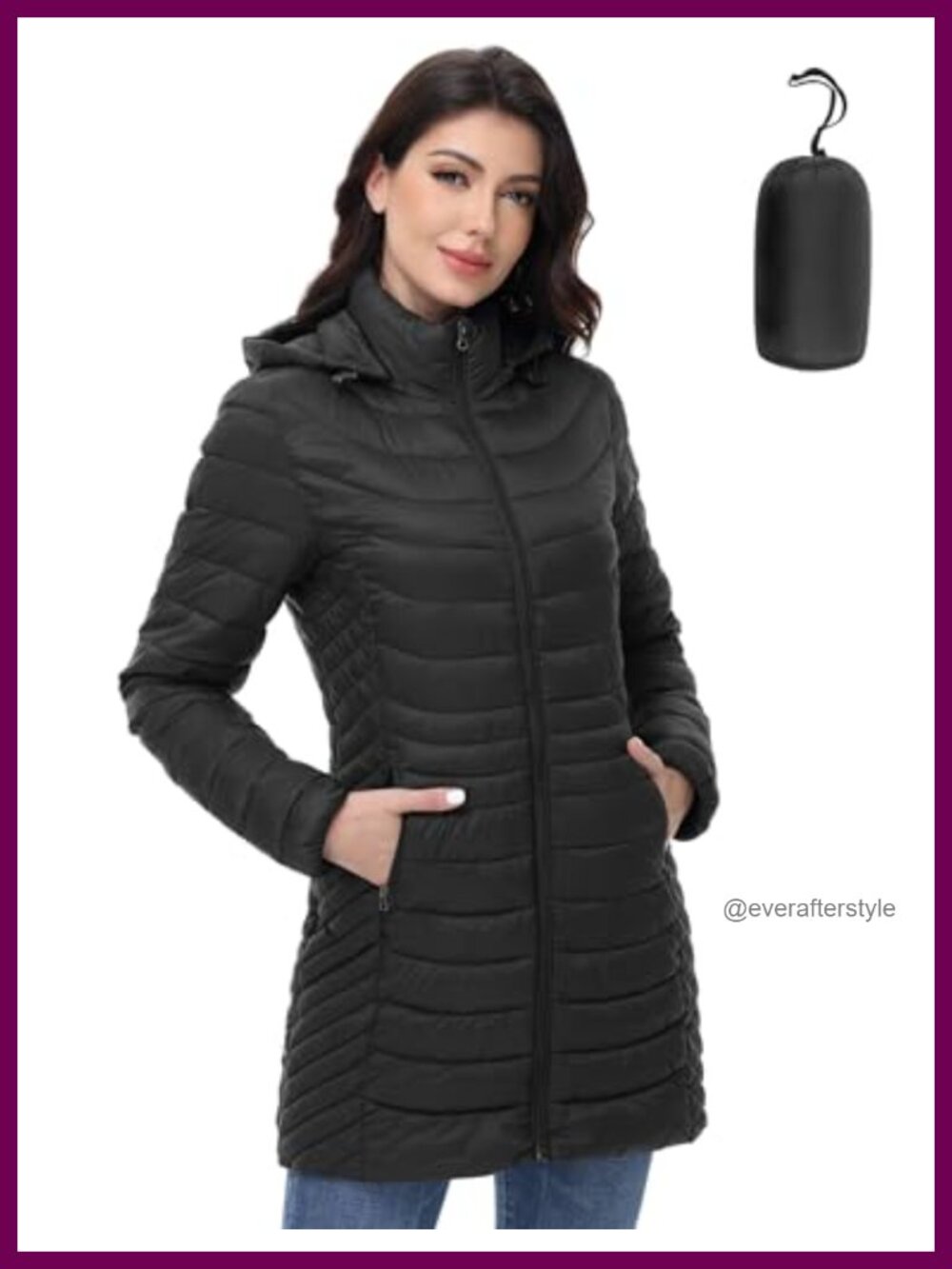 Women's Lightweight Packable Quilted Puffer Jacket Detachable Hood Warm